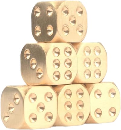 Thijox - 6 Pack Massief Messing Dobbelstenen Set - Handmatig Gepolijst - Luxueuze Kleur - Duurzaam & Roestbestendig - Perfect voor Spellen, Feesten &