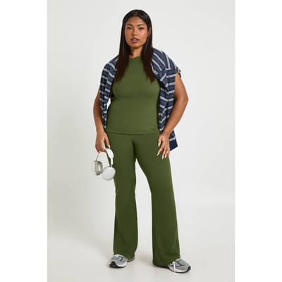 boohoo Dames Plus Super Zachte Hoge Taille Uitlopende Legging | Dark Olive | Maat: 16
