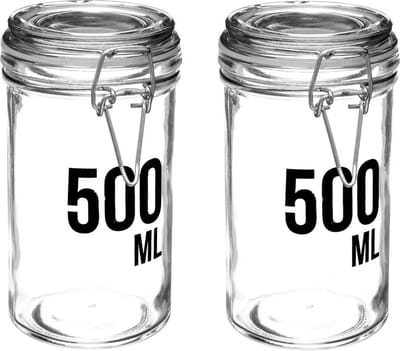 2x stuks inmaakpotten/voorraadpotten 0,5L glas met beugelsluiting - 500 ml - Voorraadpotten met luchtdichte sluiting