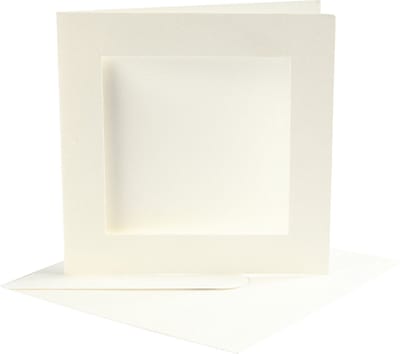 Passepartout Kaarten, afmeting kaart 12,5x12,5 cm, afmeting envelop 13,5x13,5 cm, off-white, vierkant, 10sets, gatgrootte 8,5x8,5 cm