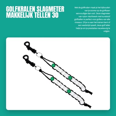 Dailygoods- Golfteller met duurzame clip - Slagmeter - Score Tracker - Nylon Vlechtwerk - 4 Witte Kralen/1 Groene Parel - Effectieve Telling voor Golfers - Scoreteller