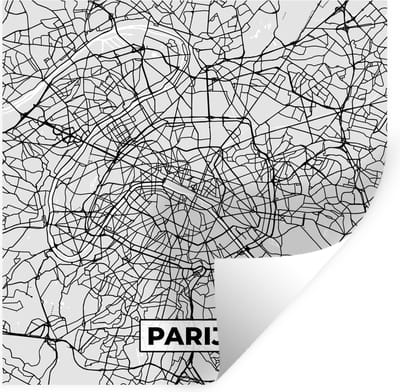 Muurstickers - Sticker Folie - Parijs - Stadskaart - Zwart Wit - Plattegrond - Kaart - 100x100 cm - Plakfolie - Muurstickers Kinderkamer - Zelfklevend Behang XXL - Zelfklevend behangpapier - Stickerfolie