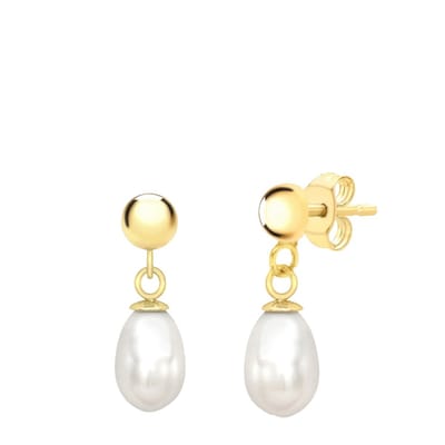 Lucardi Dames Oorhangers met parel - Oorbellen - Cadeau - 9 Karaat - Geelgoud
