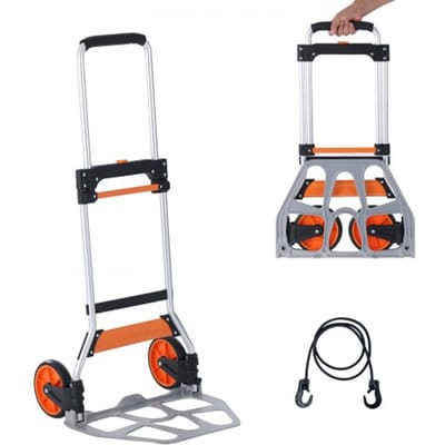 VEVOR Opvouwbare steekwagen 125 kg Transportwagen Gemaakt van aluminiumlegering en kunststof Stapelwagen met verstelbare handgreep 820-1105 mm Opvouwbare trolley Inclusief bevestigingskoord Compact formaat voor opslag