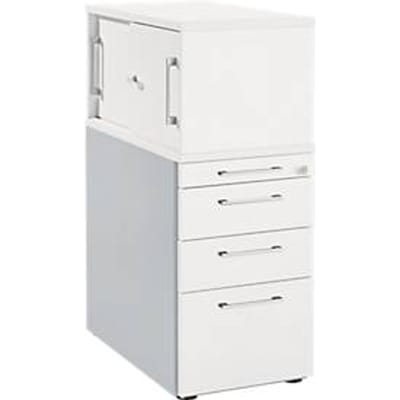 Schäfer Shop  Genius Beistellcontainer mit Aufsatzschrank inkl. Schiebetür, Container & Schiebetür abschließbar, mit Griff eckig, weiß