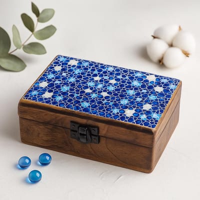 Ancient Wisdom - Geurbrander - middelgrote keramische oliebrander met geglazuurde rand - aromatherapie - geurverspreider - theelicht - interieurdecoratie - sterren - blauw