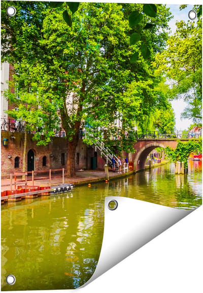 Gards Tuinposter Oudegracht in Utrecht - 40x50 cm - Tuindoek - Tuindecoratie - Wanddecoratie buiten - Tuinschilderij