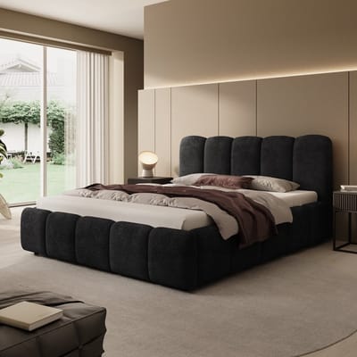 Meubella - Tweepersoonsbed Nolena - Zwart velvet - 160x200 cm