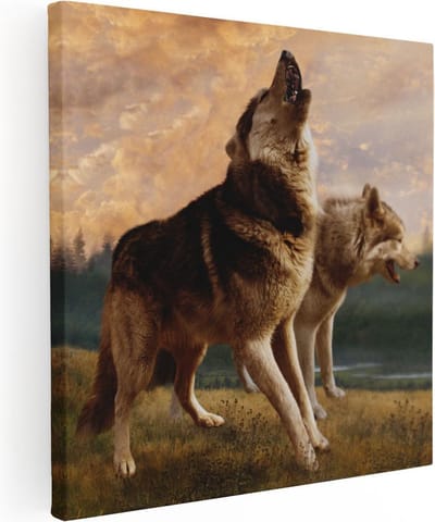 Artaza Canvas Schilderij Wolf - 80x80 cm - Wanddecoratie Dieren - Muurdecoratie Bos - Schilderijen Op Canvas
