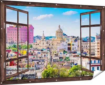 Gards Tuinposter Doorkijk Havana Stad in Cuba - 180x120 cm - Tuindoek - Tuindecoratie - Wanddecoratie buiten - Tuinschilderij