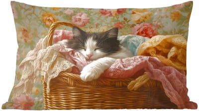 Sierkussens - Kussentjes Woonkamer - 60x40 cm - Kat - Bloemenprint - Rieten mand