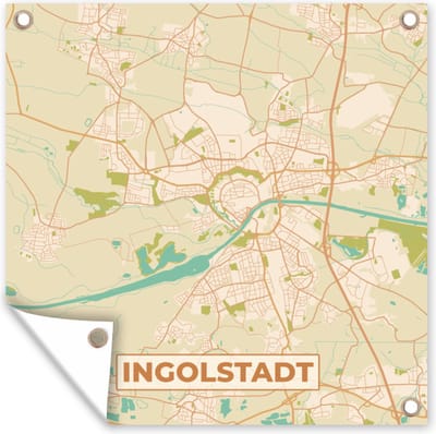 Tuin poster Plattegrond - Ingolstadt - Kaart - Stadskaart - Vintage - 200x200 cm - Tuindoek