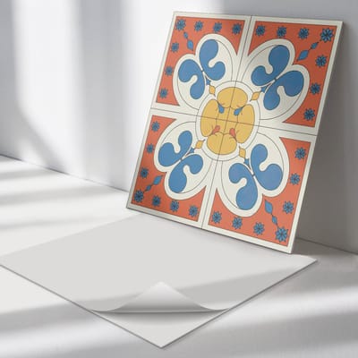 Wallfluent Vinyl Tegels - Stijlvol Bloemenpatroon Vinyl Vloer Tegels - 30 cm x 30 cm - Blauw PVC Tegels - Verpakking van 9 stuks - Vierkant PVC Tegels - Texturen Plaktegels - Zelfklevende Vinyl Tegels - Plaktegels Keuken en Badkamer