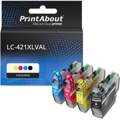 PrintAbout huismerk Inktcartridge LC-421XLVAL 4-kleuren Multipack Hoge capaciteit Geschikt voor Brother