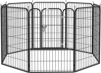 Merax Puppyren – Draagbaar Honden- en Huisdierenverblijf met Deur – 8 Panelen - Metalen Loopren 79x100 cm – Zwart