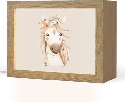 Nachtlampje 20x15 cm - Kinder lampje - Paard - Bohemian - Pastel - Tafellamp kinderkamer - Slaapkamer lamp - Bedlamp kinderen - Kinderlampje stopcontact - Wandlamp babykamer - Nachtlampjes