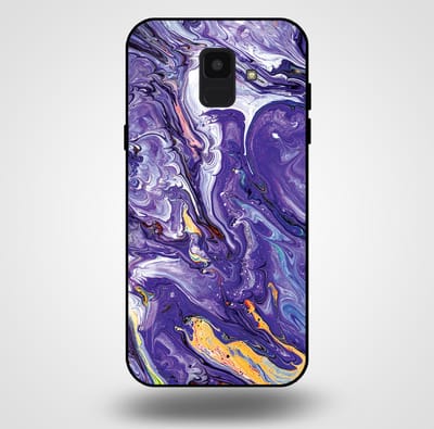 Smartphonica Telefoonhoesje voor Samsung Galaxy A6 2018 met marmer opdruk - TPU backcover case marble design - Goud Paars geschikt voor Samsung Galaxy A6 2018