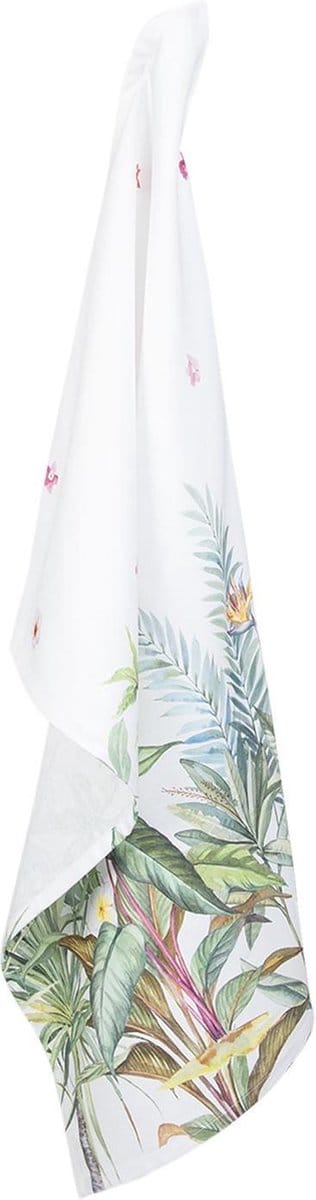 Clayre & Eef Theedoek 50x70 cm Wit Groen Katoen Jungle Botanics Keukenhanddoek