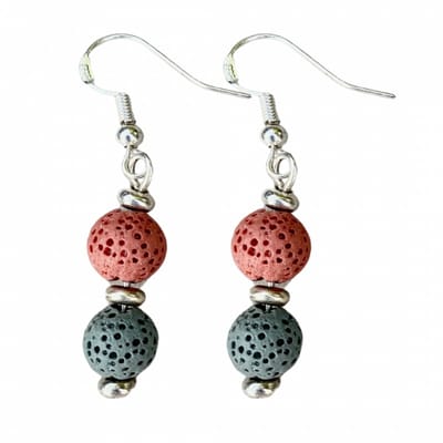 Zilveren lavasteen oorbellen Rood Grijs - Charme Bijoux