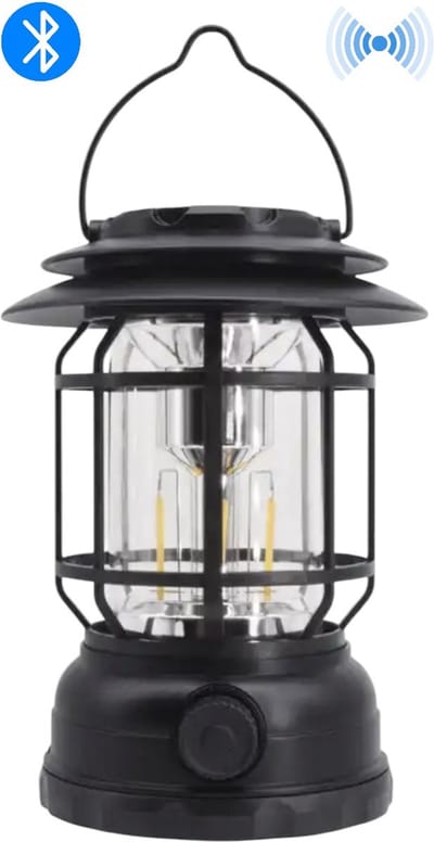 Lexorion Volt - Camping Lamp Oplaadbaar - Bluetooth - Campinglamp - Tentlamp met LED Verlichting - Tentlamp met Dimbare Standen - USB Oplaadfunctie - Ideaal voor Kamperen, Klimmen, Picknicken - 1200mAh Batterij - Compact - Lichtgewicht - Zwart