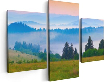 Artaza Canvas Schilderij Drieluik Mistige Heuvel Landschap Met Bossen - 90x60 - Foto Op Canvas - Canvas Print