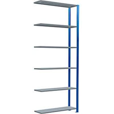 Schulte Lagertechnik MultiPlus250 rekkensysteem zonder schroeven, aanbouwrek, 6 legborden, dwarsverbindingen, B 1000 x D 300 x H 2500 mm, gentiaanblauw RAL 5010