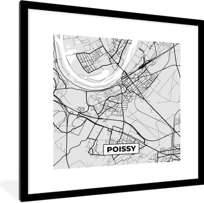 Fotolijst incl. Poster - Stadskaart – Frankrijk – Kaart – Poissy – Plattegrond - 40x40 cm - Posterlijst
