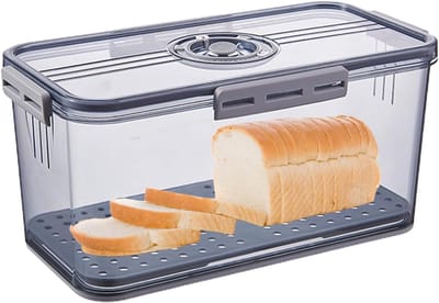 Broodtrommel Luchtdicht - Brooddoos Vers - Keuken Opbergen - Instelbaar Luchtventiel - 335 x 185 x 12 cm - Grijs