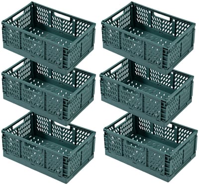 6 Kunststof Vouwdoos,Vouwkisten,Opvouwbare Opbergmand, Klapbox voor Kinderkamer,Keuken,Slaapkamer,Kantoor,Badkamer (Groen, 30×20×12 cm)