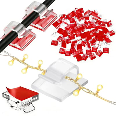 SnelShoppen - 100 Transparante Zelfklevende Kabelhouders - Cable Clips voor Data- en Stroomkabels, Lichtkettingen, Organiser voor Thuis, Kantoor, Fees