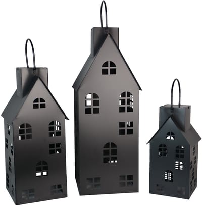 UNUS® Solar tuinlamp huis metalen huizen set van 3 (80/60/40cm) zwart solarlamp voor lichthuisje buiten