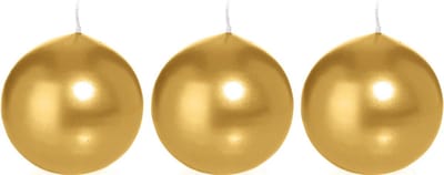 Trend Candles Bolkaars glad - 3x - goud - 7 cm - 16 branduren - ronde kaarsen