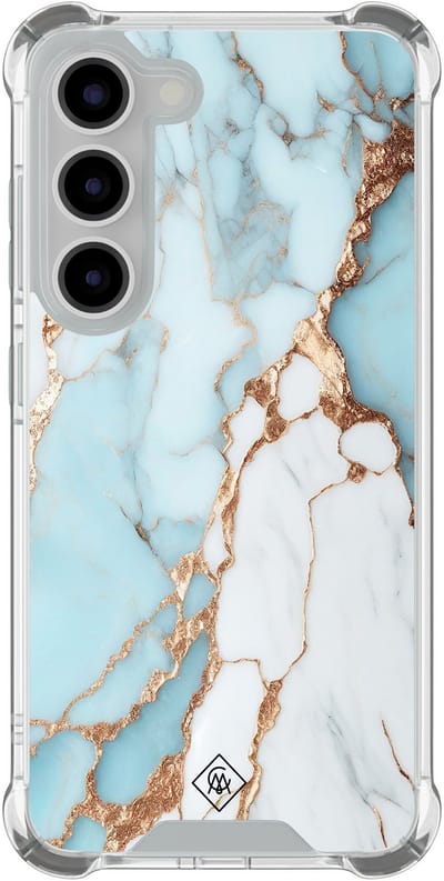 Casimoda® hoesje - Geschikt voor Samsung Galaxy S23 - Marmer Lichtblauw - Shockproof case - Extra sterk - TPU/polycarbonaat - Blauw, Transparant