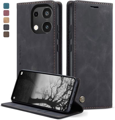 Luxe Vintage Nubuck Leren Hoes voor Xiaomi Redmi Note 13 4G, Opvouwbare Stand, Shockproof en Kaartvak