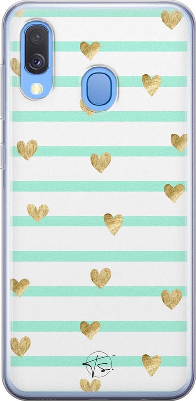 Hoesje geschikt voor Samsung Galaxy A40 - Mint hartjes - Soft Case - TPU - Print - Blauw - Mooie Telefoonhoesjes