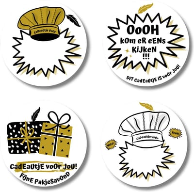 Sint - Sinterklaas - Etiketten - 20 stuks - Stickers - Cadeaustickers - Kadootje leuk verieren - Goud - Zwart - Wit