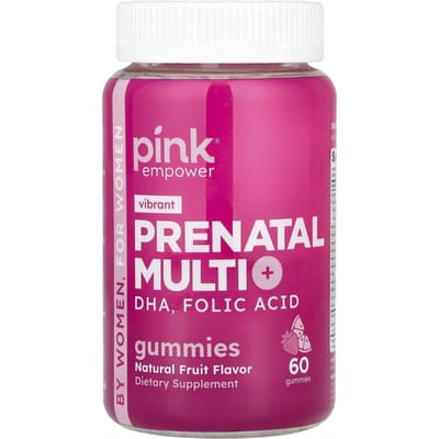 Roze, multi gummy jelly voor zwangere vrouwen + DHA, foliumzuur, natuurlijke fruitsmaak, 60 gummies