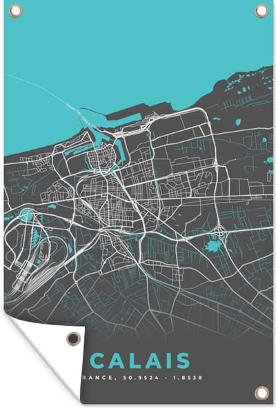 Muurdecoratie Calais - Frankrijk - Plattegrond - Kaart - Stadskaart - 120x180 cm - Tuinposter - Tuindoek