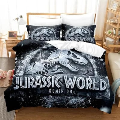 Rode Jurassic Park Beddengoedset Cartoon Home Textiel Voor Kinderen Bedset Dekbedovertrek Slaapkamer Set Queen Dinosaurus Dekbedovertrek US Twin(172x218cm)