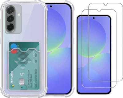 Transparant hoesje met Pasjeshouder geschikt voor Samsung Galaxy A36 - Shock Proof Case Met gehard glas Screenprotectors – 2 Packs