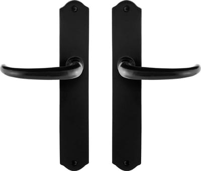 Deurkruk op schild - Smeedijzer zwart - Gietijzer - GPF - GPF6205.60 smeedijzer zwarte Deurklink Uhka op blind, 238x41x4mm