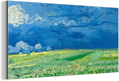 Wanddecoratie Metaal - Aluminium Schilderij Industrieel - Korenveld onder onweerslucht - Vincent van Gogh - 80x40 cm - Dibond - Foto op aluminium - Industriële muurdecoratie - Voor de woonkamer/slaapkamer