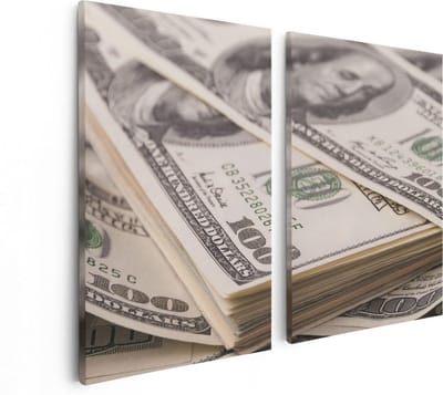 Artaza Canvas Schilderij Tweeluik Dollar Geld Briefjes - 80x60 - Foto Op Canvas - Canvas Print