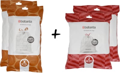 Brabantia PerfectFit Set van 4 - Vuilniszak dispenserpack - Code X & J - Geschikt voor Bo Touch Bin 11+23L - 4x 40 stuks