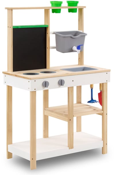 Teamson Kids Houten Buiten Modderkeuken - Speelkeuken - Buitenspeelgoed - Natuurlijk
