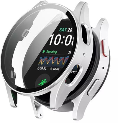 Strap-it Hard case hoesje met screen protector van glas - geschikt voor de Samsung Galaxy Watch 7 - 40mm (zilver)