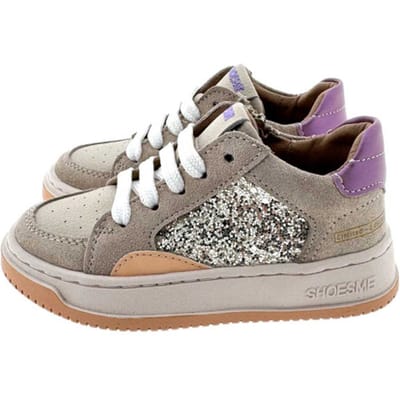 Shoesme Beige Sneaker Met Glitters - Sneakers Kinderen - Meisjes - Beige Lilac Glitter - Pailletten - Maat 31