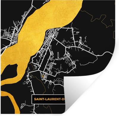 Muurstickers - Sticker Folie - Stad – Plattegrond – Frankrijk – Saint-Laurent-Du-Maroni – Stadskaart - 100x100 cm - Plakfolie - Muurstickers Kinderkamer - Zelfklevend Behang XXL - Zelfklevend behangpapier - Stickerfolie