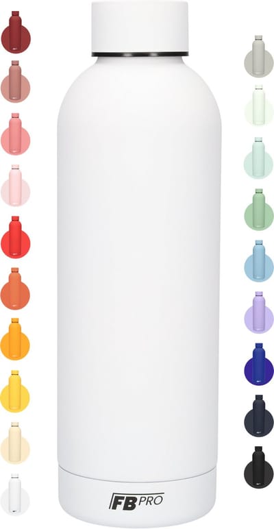Drinkfles - Dubbelwandige waterfles - Thermosfles - RVS thermos fles - Geschikt voor warme en koude dranken - Extra grip door rubbercoating - 500 ML - Wit
