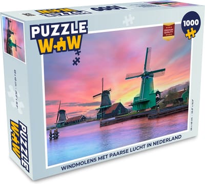 Puzzel Windmolens met paarse lucht in Nederland - Legpuzzel - Puzzel 1000 stukjes volwassenen